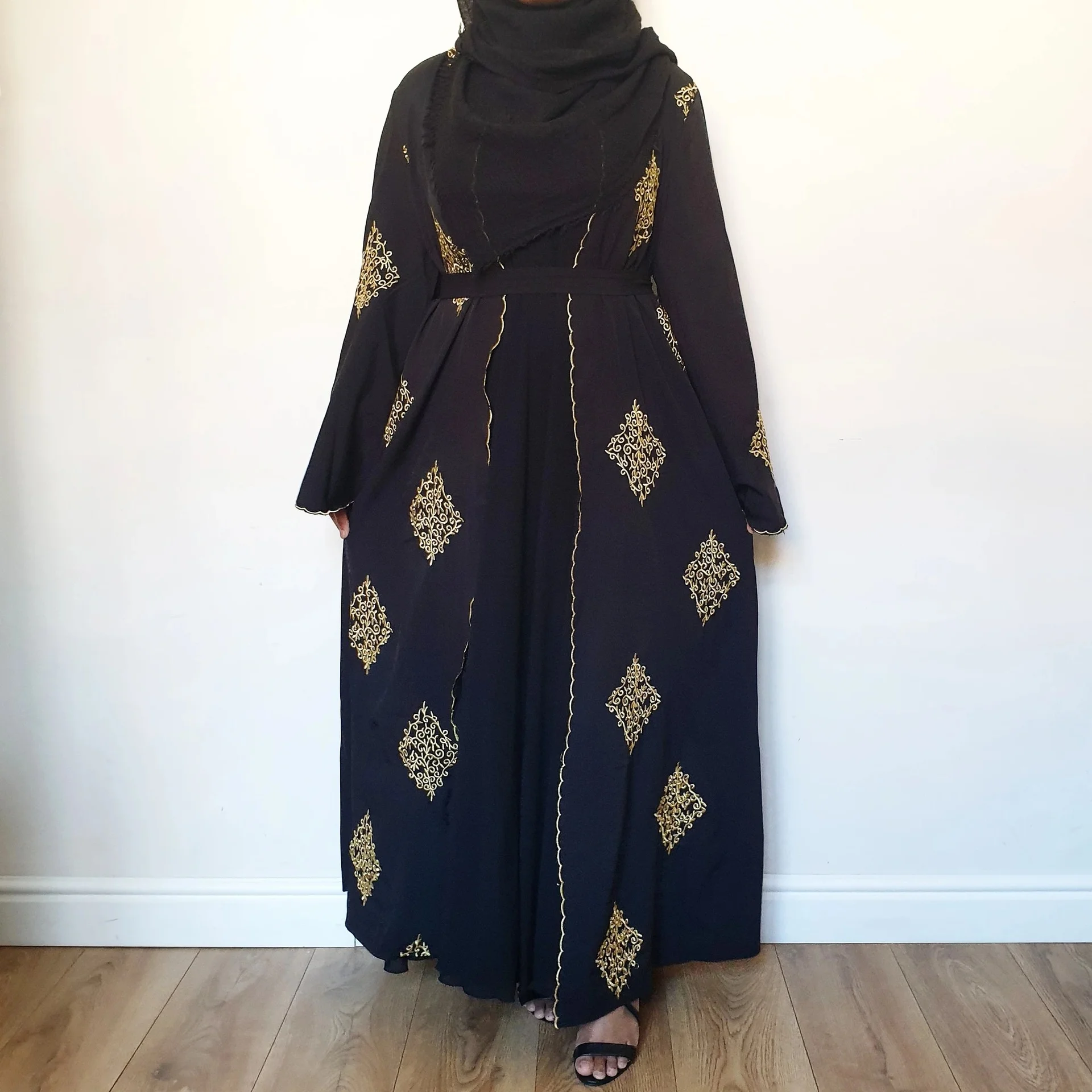 Black Abaya For Women Dubai Muslin Islam Arabic Women's Gold Thread Positioning Embroidery Cardigan Dubai Robe Women Clothing