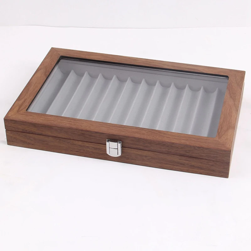 Wood Pen Display Box 12 Pen Organizer Box, Glass Pen Display Case
