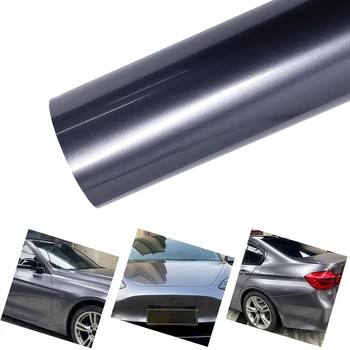 Pellicola vinilica per auto PET ultra luminosa metallizzata grigio antracite Decorazione auto Decalcomania Pellicola protettiva autoadesiva per carrozzeria auto moto