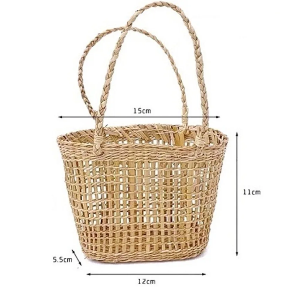 New Handmade Straw Woven Basket with Handle Picnic Props Small Flower Basket Ornaments Storage Basket
