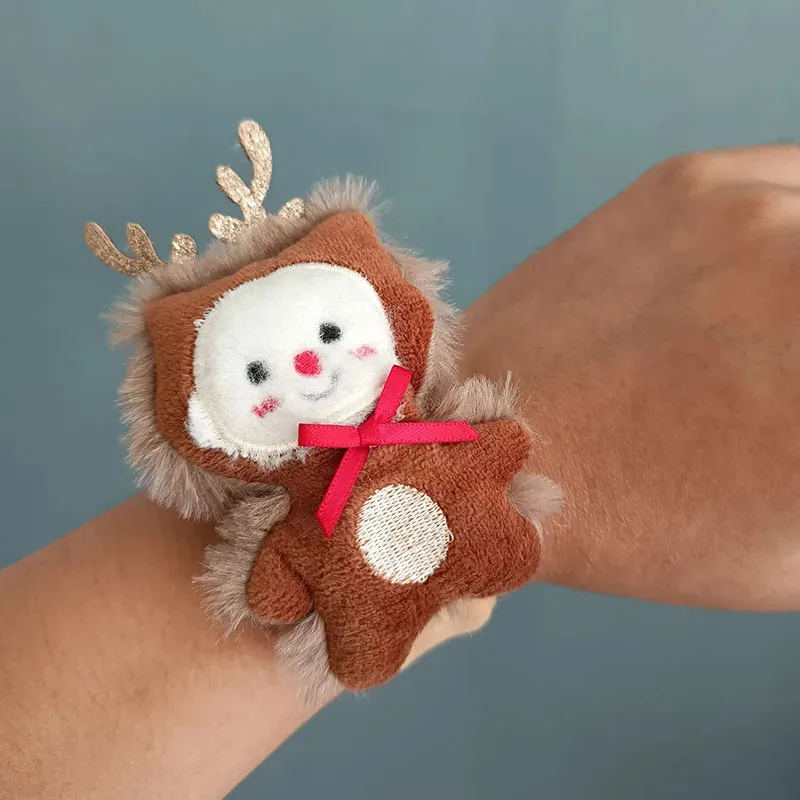 NEW HOT Christmas Clap Bracelet Cartoon Plush Elk Snowman Circle Bracelet For Xmas Children Gift New Year Decor Wrist Band，Games
