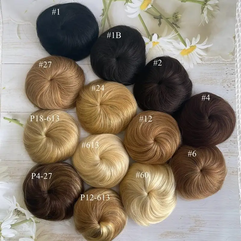 Human Hair Buns Claw On Drawstring Ponytail Flexible Hair Pieces Updo Donut Chignon Clip On Buns for Wedding and Show