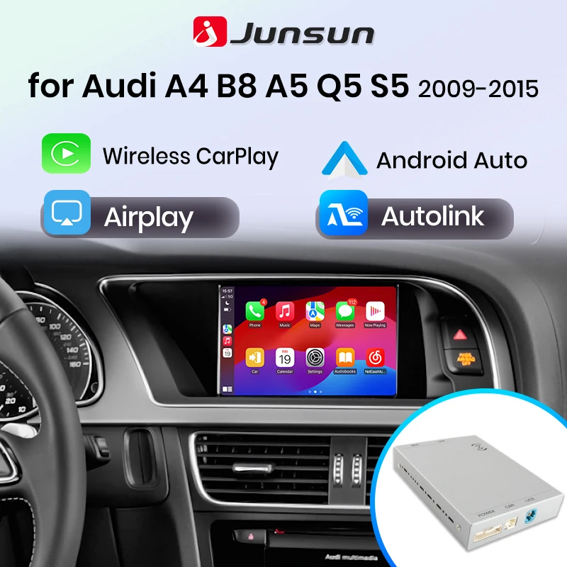 Junsun Wireless CarPlay Android Auto Interface Adapter For Audi A4 B8 A5 Q5 S5 2009-2015 with AirPlay Mirror Link Navi Bluetooth