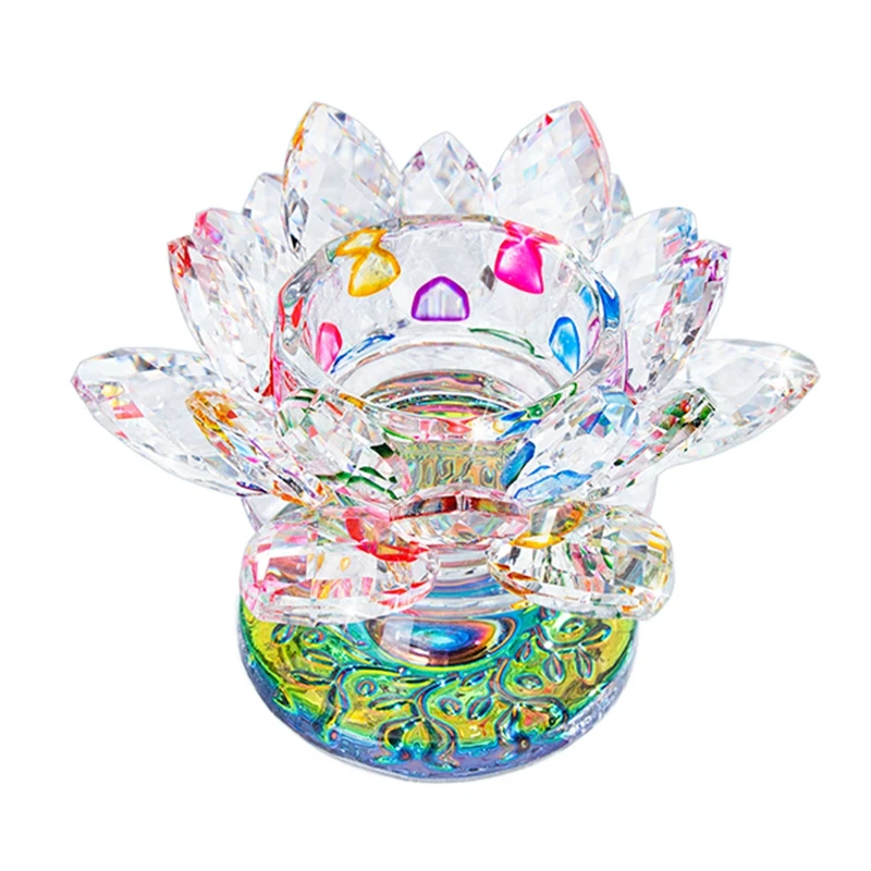 

Crystal Glass Lotus Flower Candle Tea Light Holder Buddhist Candlestick Home Wedding Holiday Party Decoration Accessories