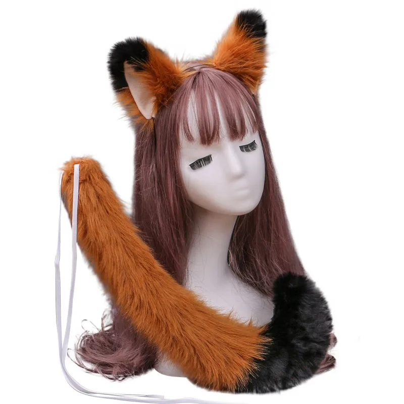 

Plush Cat Ears Realistic Lolita Headband Cat Tail Cosplay Accessories Hand-made Simulation Animal Ears Halloween Headwear Kawaii