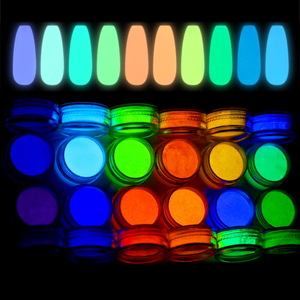 

12Color Luminous Nail Pigment Powder UV Neon Fluorescent Pigment Dust Halloween Party Glows in the Dark Manicure Glitter Powder&