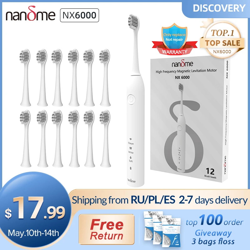 Nandme NX6000 Smart Sonic Electric Toothbrush IPX7 Rechargeable Ultrasound Teeth Whitening Tooth Brush Ultrasonic Teethbrush