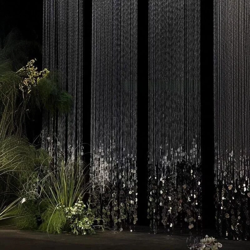 New Acrylic Crystal Bead Curtain Silver Sequin Hanging Decoration Wedding Hotel Banquet l Garden Arrangement