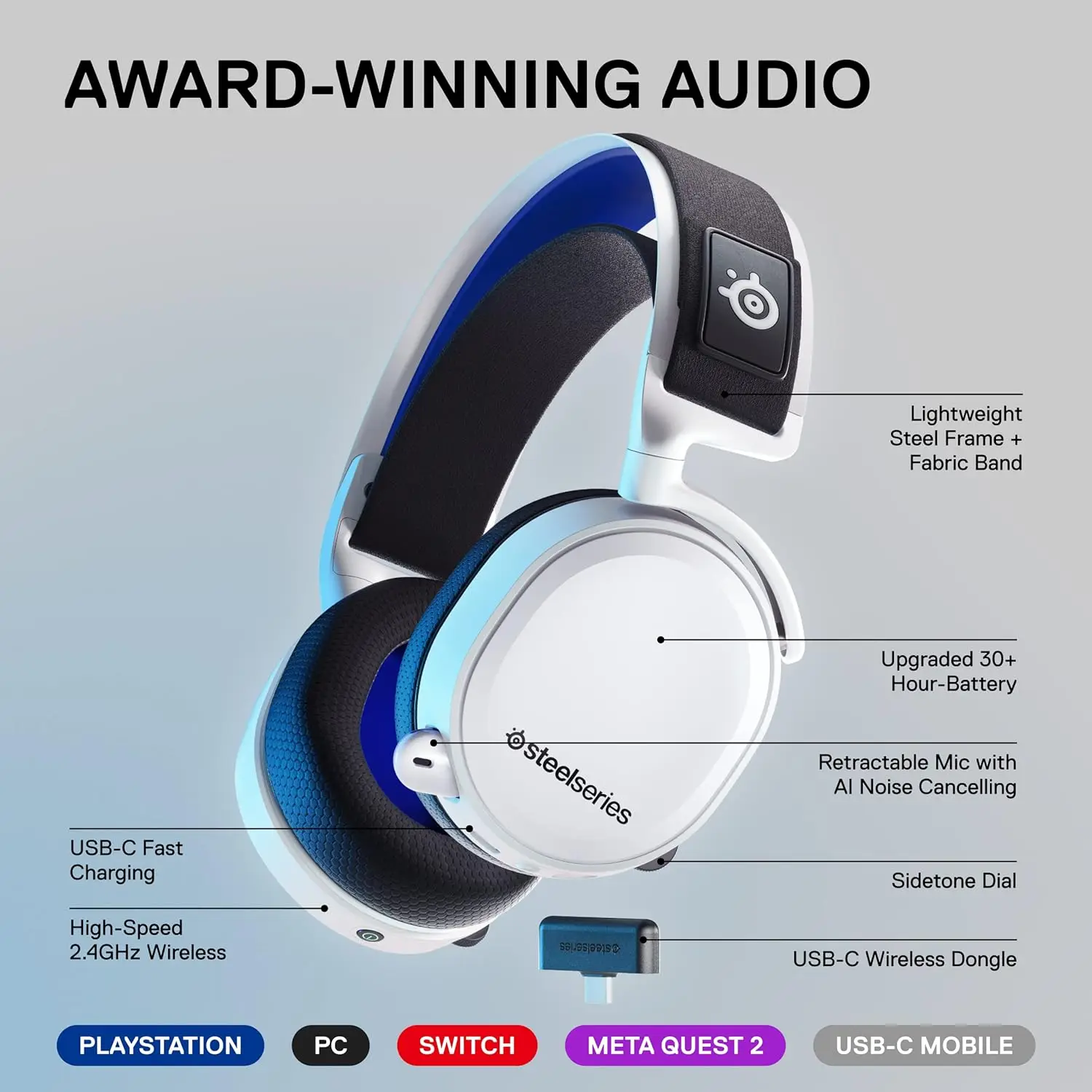SteelSeries Arctis 7P Wireless ヘッドホン Amazon.com: SteelSeries Arctis 7P Wireless - Lossless 2.4