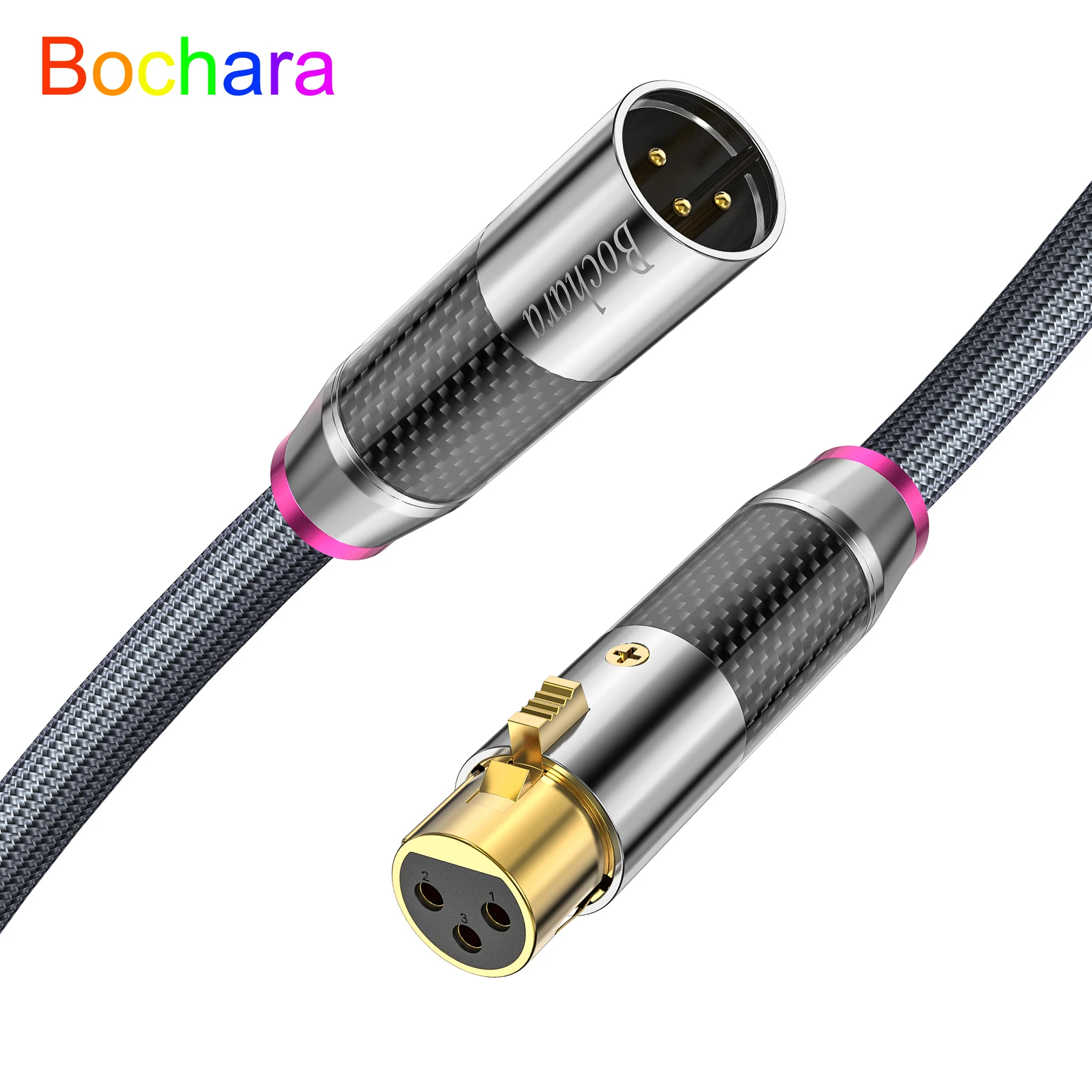 Bochara HiFi углеродное волокно XLR Удлинительный кабель штекер-гнездо Позолоченный многоэкранированный 18AWG od11мм для микрофона Amp