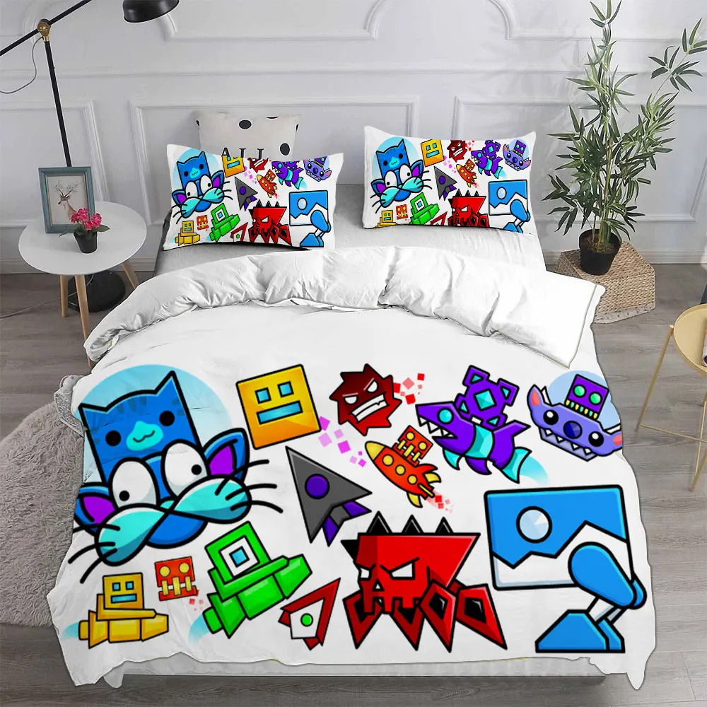 Geometry Dash Bedding Sets Comforter Quilt Bed Cover Duvet Cover Pillow Case 2-3 Pieces Sets Kids Adult Size 3