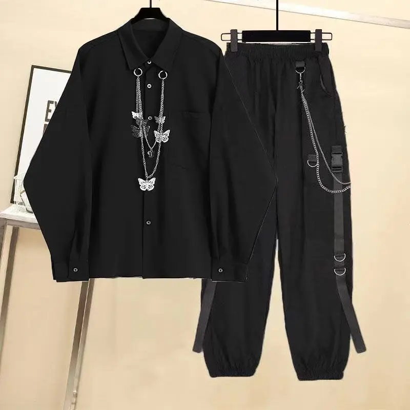 

Spring Autumn Unisex Suit Men/Women Korean Style Loose Lapel Shirts High Street Solid Color Casual Workwear Pants Two-piece Set