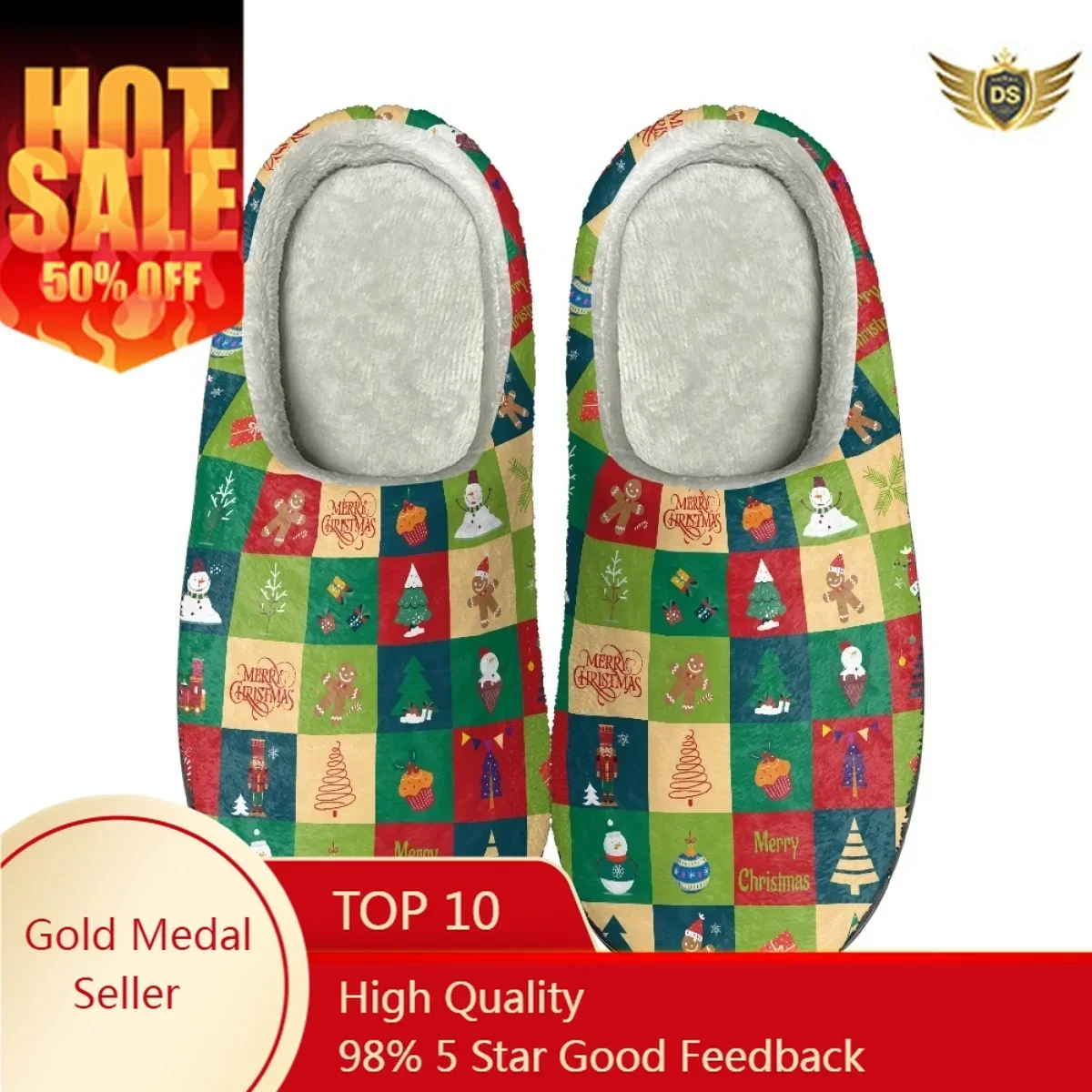 Christmas Design Winter Warm Cotton Slippers Casual Home Non-Slip Flat Footwear Dropshipping Classic Couple Flat Slides Slippers