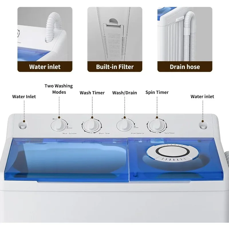 Portable Washing Machine, Twin Tub Washing Machine Laundry Compact Washer spinner Combo with 40lbs capacity