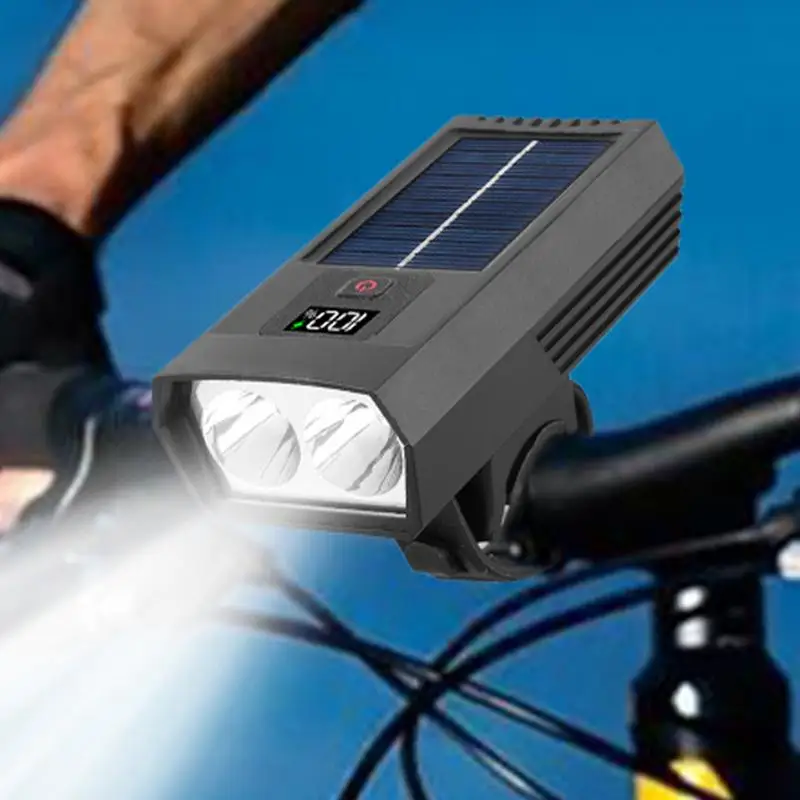 Solar Bicycle Light Waterproof Bike Headlight Rechargeable Bike Front Lamp With LED Digital Display Mountain Bike Flashlight