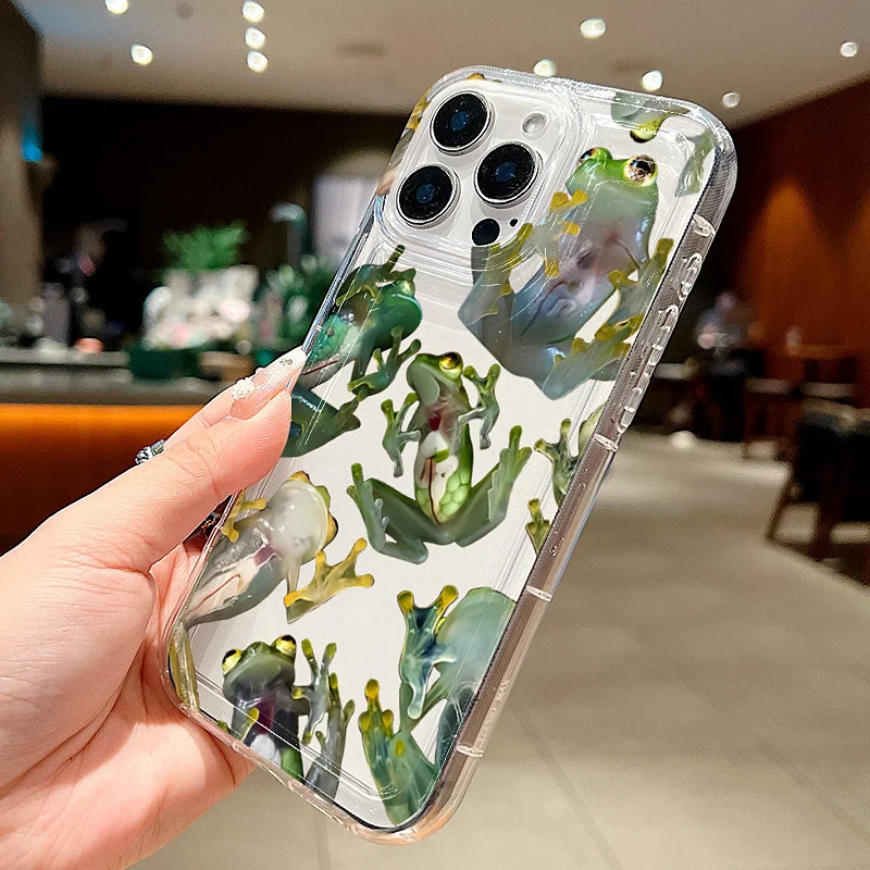 Realistic Frog Print Clear Shockproof Phone Case - Funny Animal TPU Cover