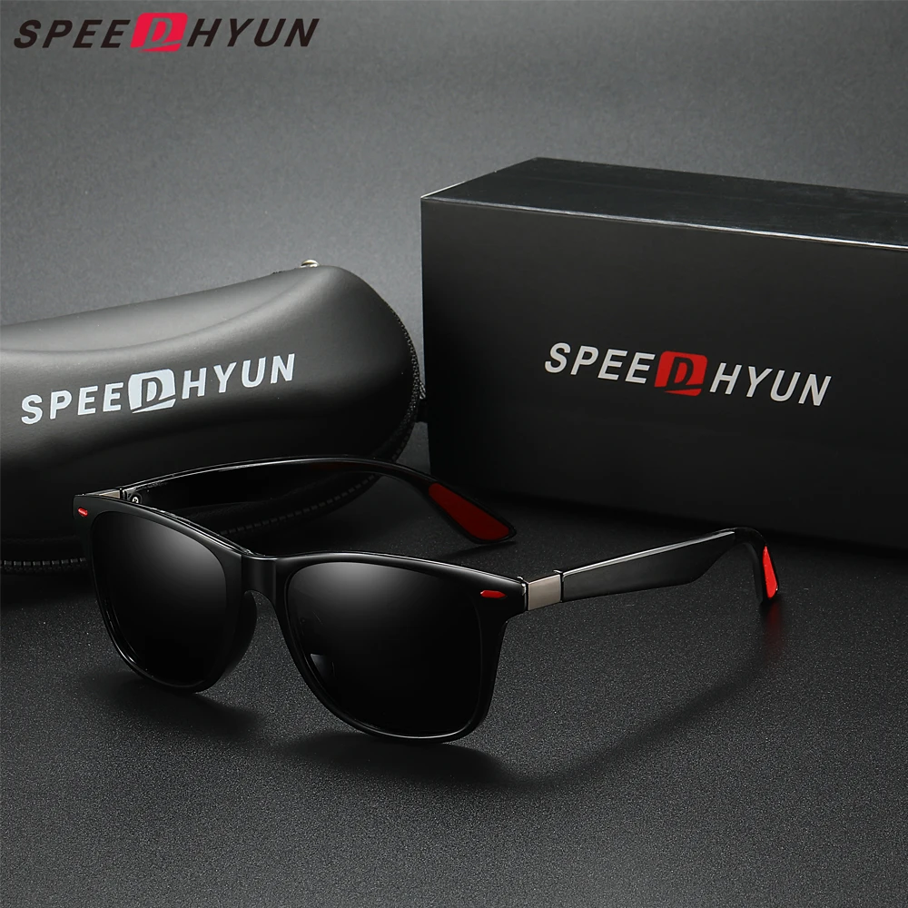 SPEEDHYUN 클래식 편광 선글라스, 스퀘어 프레임 선글라스, 남성 고글, UV400 미러 렌즈 안경, 남성 여성 운전