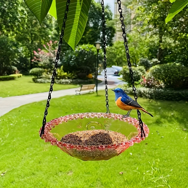 Bagni e mangiatoie per uccelli sospesi, vassoi per alimenti per uccelli all'aperto, scaffali per alimenti per uccelli, scaffali decorativi per uccelli da giardino - immagine 4
