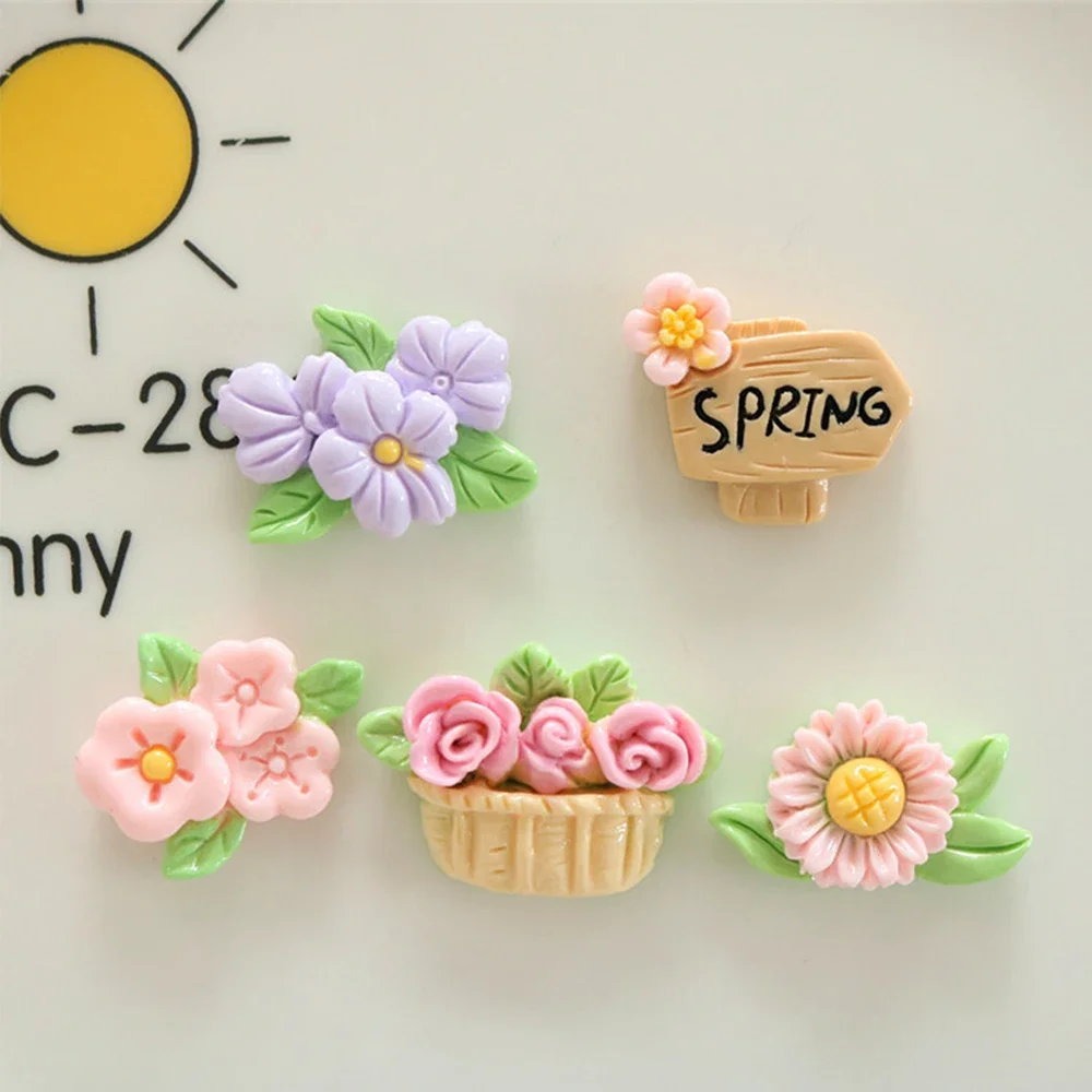 반짝이는 꽃 바구니 도로 표지판 송진 플랫 백 카보숑, 스크랩북 DIY 보석 공예 장식 액세서리, 10 개