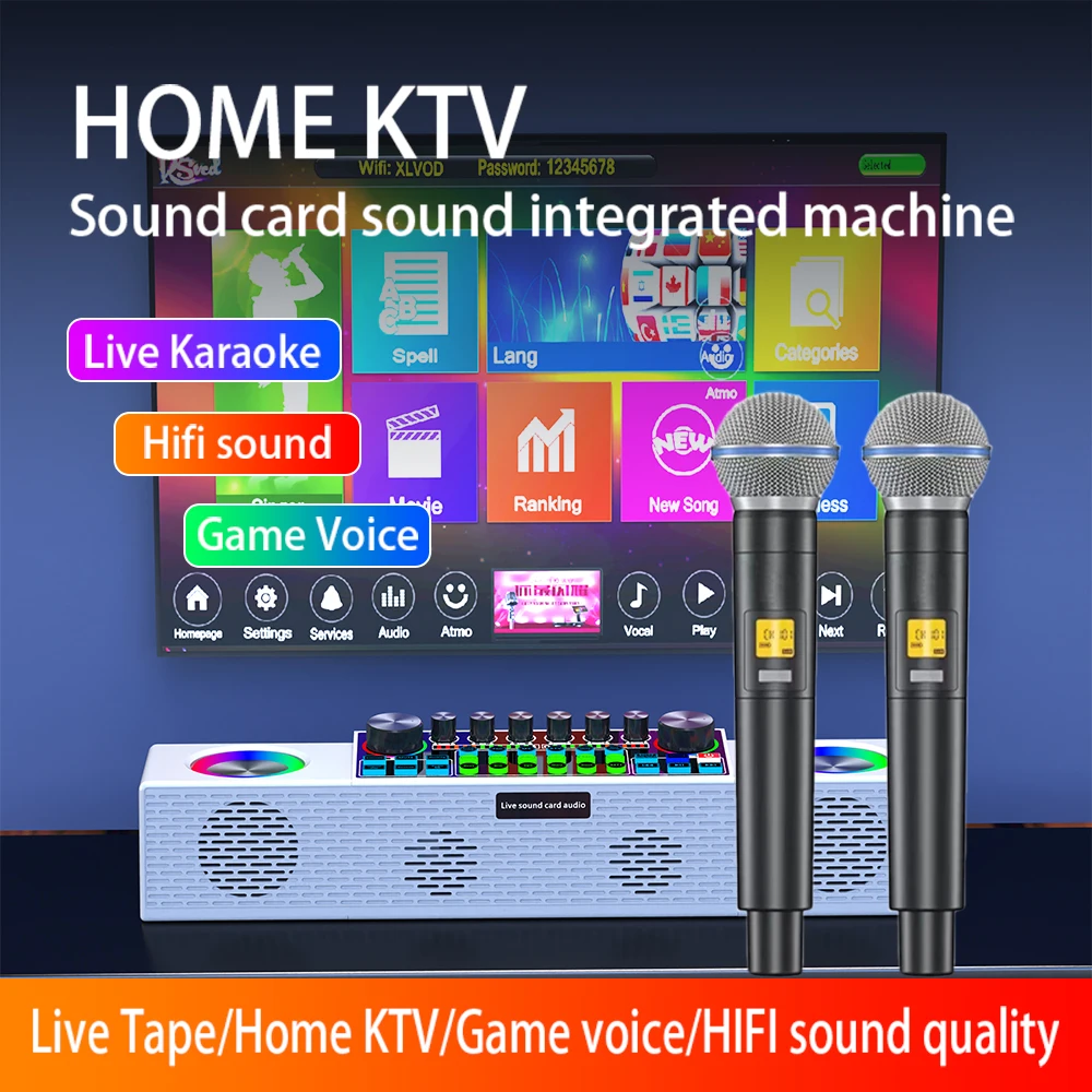 SY6 Wireless Singing Speaker Sound Card Audio All-in-one Family Outdoor Karaoke Machine Bluetooth-compatible Sound + Microphone