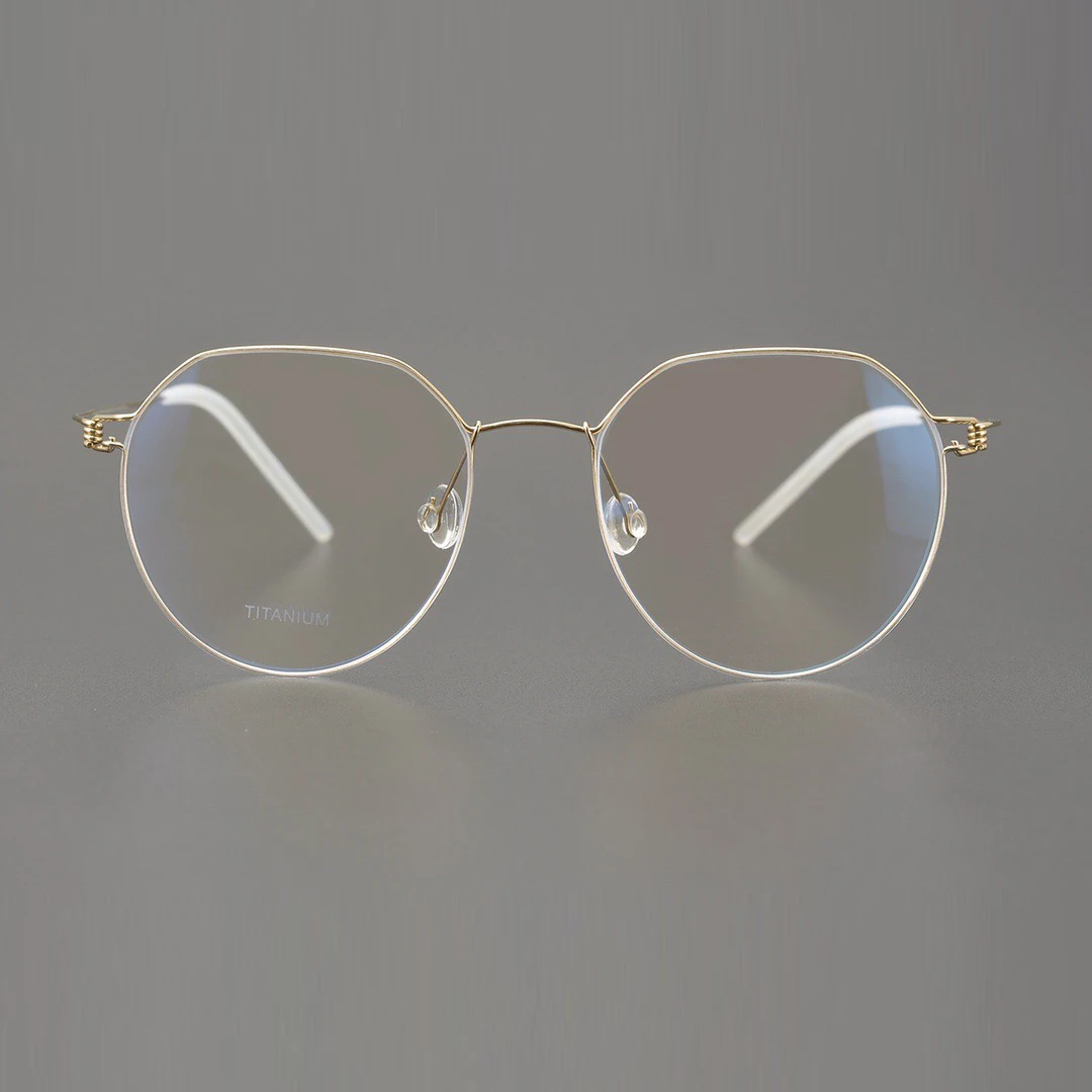 

Retro multilateral pure titanium glasses frame handmade without screws and solder joints with prescription myopia