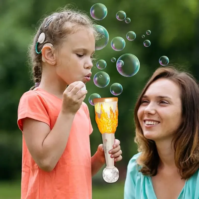 Bubble Machine Torch Bubble Stick Handheld Light Music Children Outdoor Game Blowing Gun Soap Bubble Toys for Kids Xmas Gifts