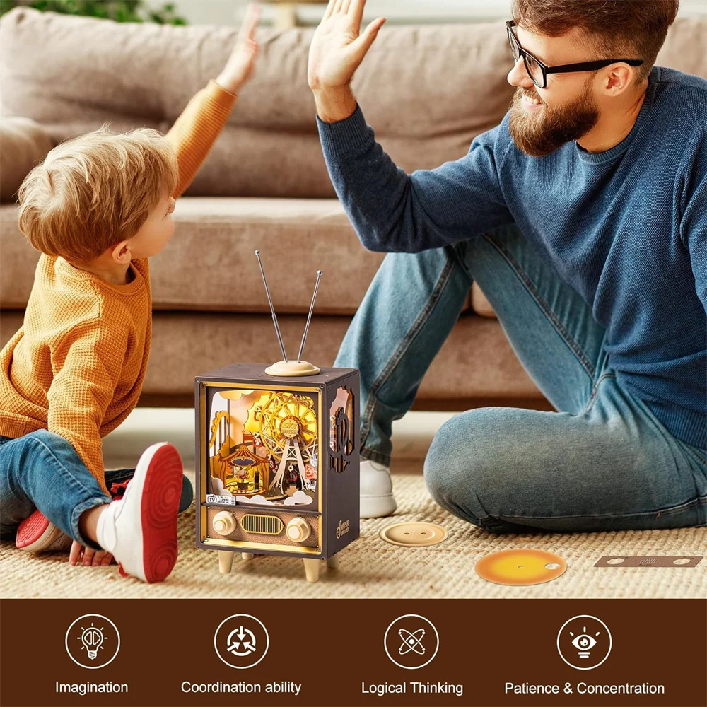 Robotime Rolife Music Box Sunset Carnival with Light 3D Wooden Puzzle  Kits Toys for Children Kids Birthday Gifts AMT01 3