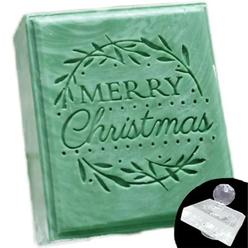 Merry Christmas Letter Acrylic Soap Stamp, Natural Transparent Custom Stamps for Making Soaps, Chapter with Handle, Handmade Sea