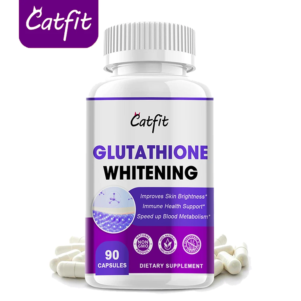 

Catfit 90pcs Glutathione Powerful Whitening Capsule Spots Remove Anti-Aging Dull Skin Care Collagen &Hyaluronic acid Supplement