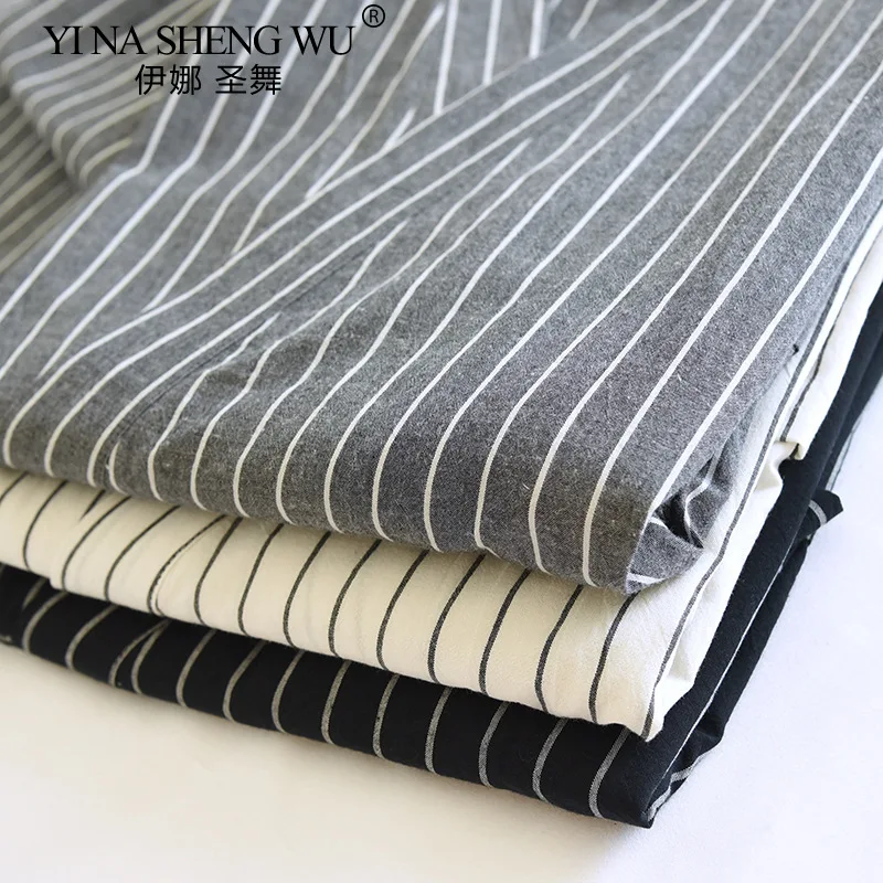 Men's Cotton Kimono Robes Pajamas Clothes Thin Spring and Autumn Streak Black Colors Home Clothes Loose Casual Men Robe Sets