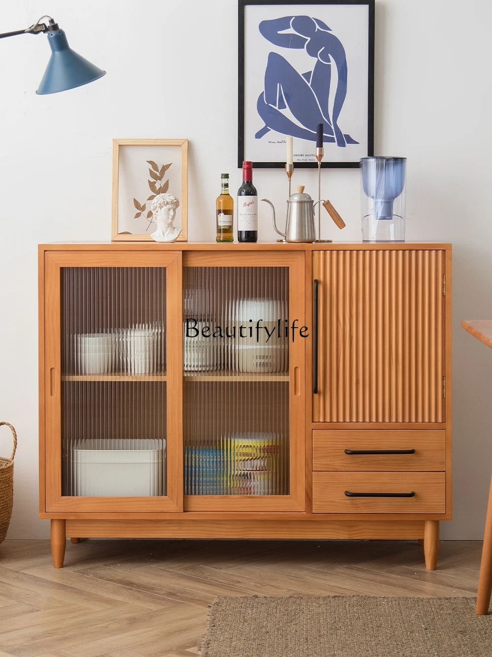 

Solid Wood Nordic Sideboard Cabinet Simple Home Living Room Locker