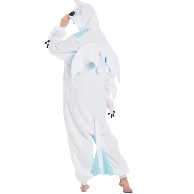 Kigurumi Pajamas Onesies Couple Halloween Dragon Black White Anime Women Men Zipper Jumpsuit
