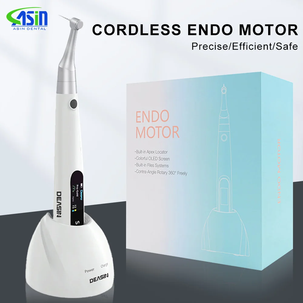 DEASIN 2 in 1 Dental Endo Motor with Apex Locator Wireless Endodontic Treatment Colorful OLED Screen with 16:1 Contra Angle