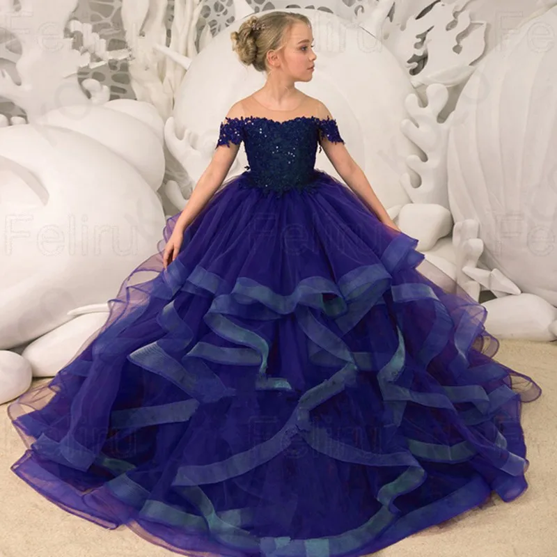 

First Communion Dresses Gauze Shoulder Layered Angel Princess Flower Girl Dress Wedding Party Ball Dream Kids Surprise Gift