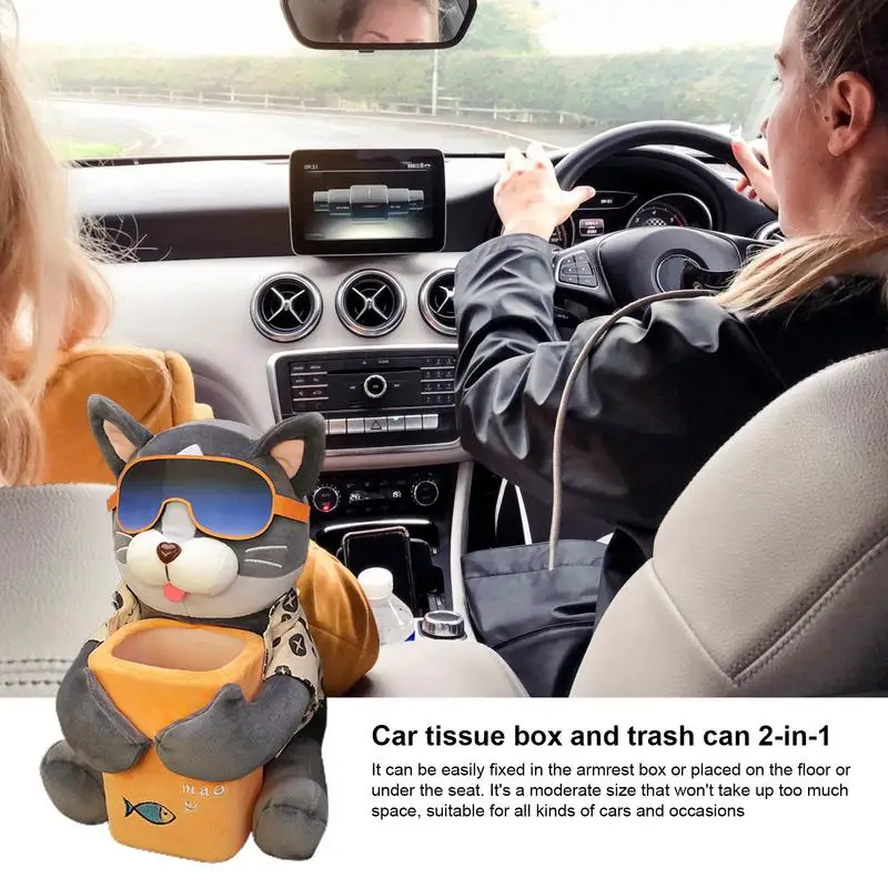 2 In 1 Plush Dog Car Garbage Can Car Tissue Box Trash Can Doggie Trash Cute Animal Tissue Creative Box For vehicles