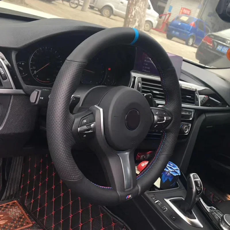 Steering Wheel Cover CARDAK Artificial leather Marker Steering Wheel Cover For BMW F87 M2 F80 M3 F82 M4 M5 F12 F13 M6 F85 X5 X6 F33 F30 M Sport
