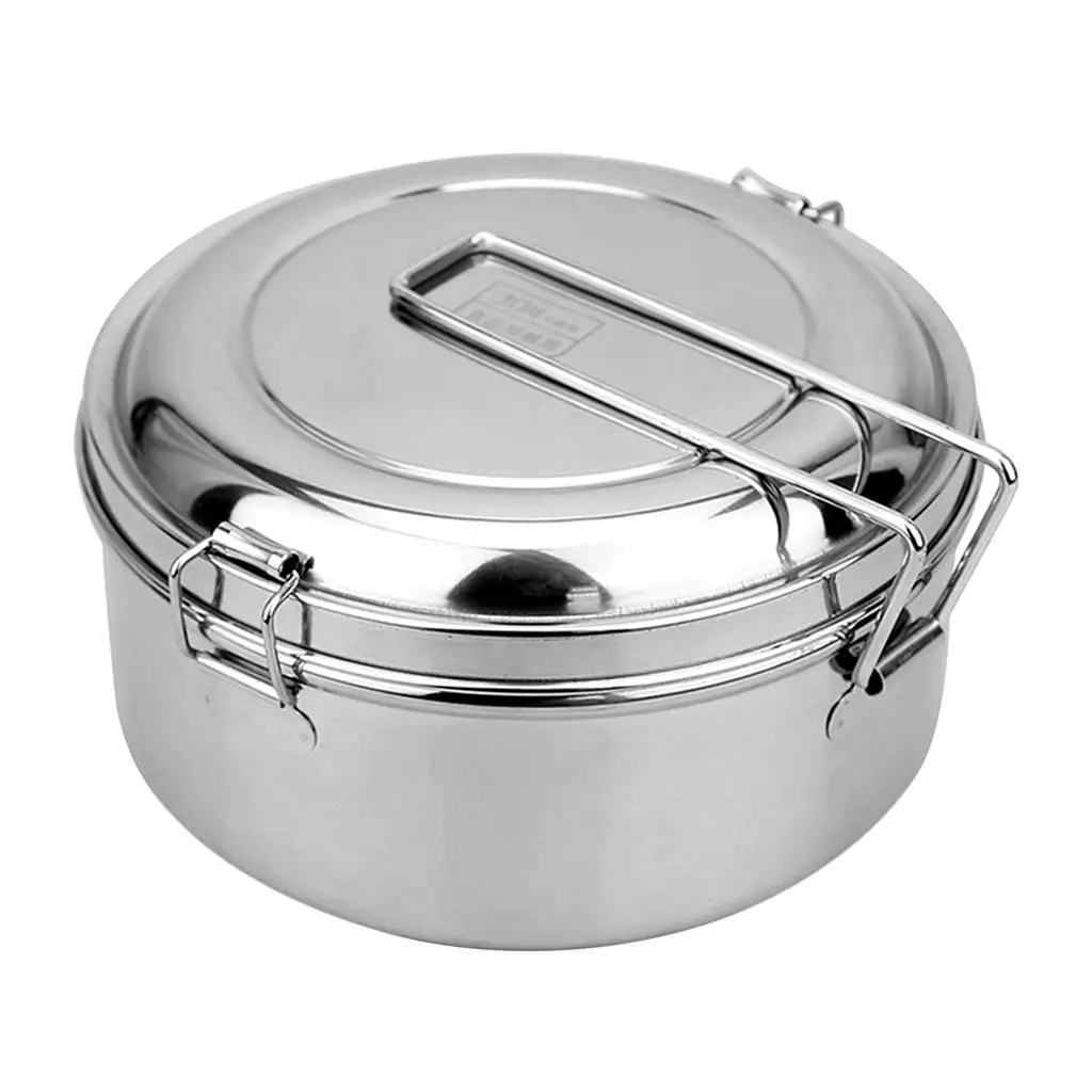 Round Portable Outdoor Bento Box for School Kids Stainless Steel Mess Tin,Keep