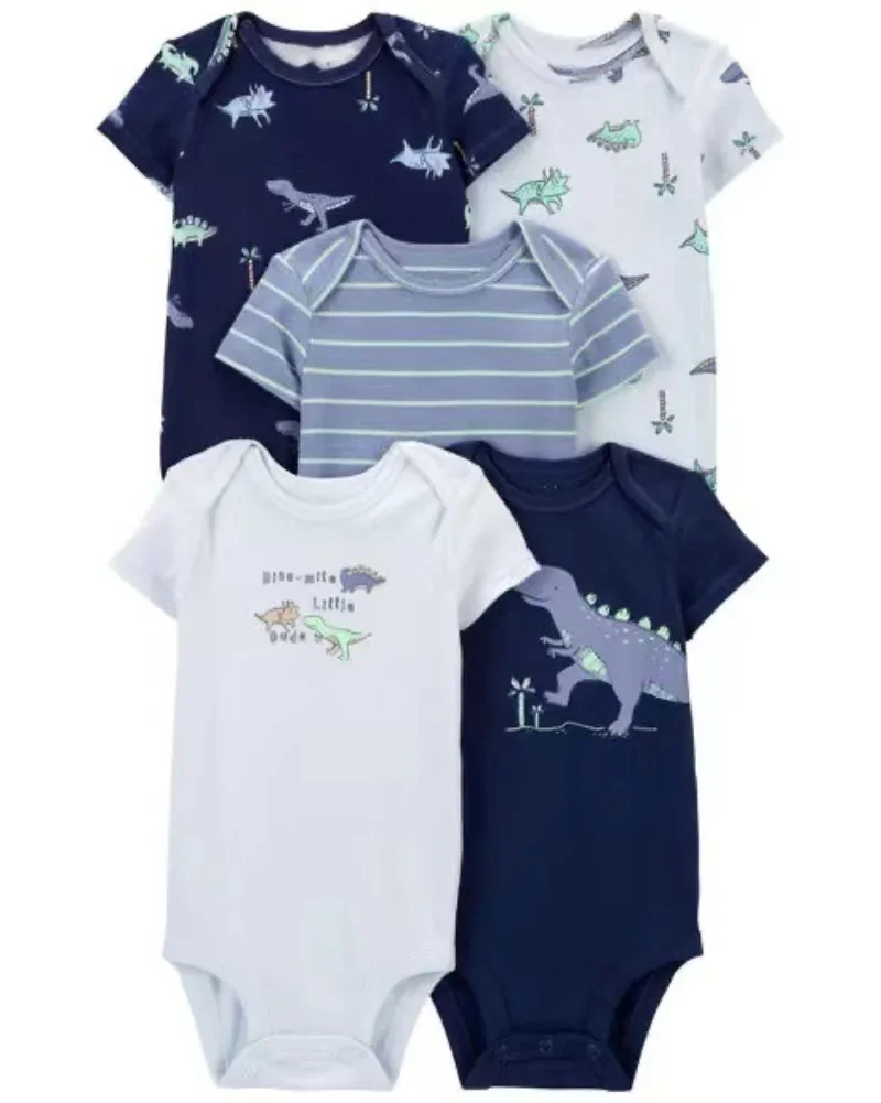 Kids 5pcs Cotton Cartoon Strap Baby Bodysuits Short Sleeve Soft Newborn Outfits for Boys Girls Infant Clothing Gift Set