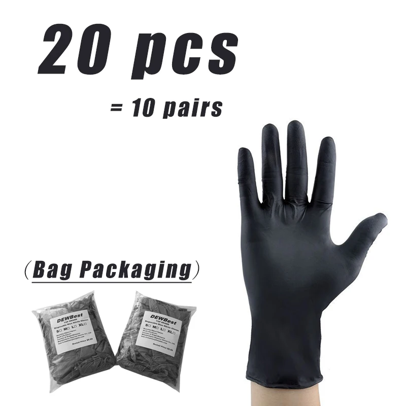 Gants jetables noirs XS utilisés pour une tâche de nettoyage, en situation réelle.