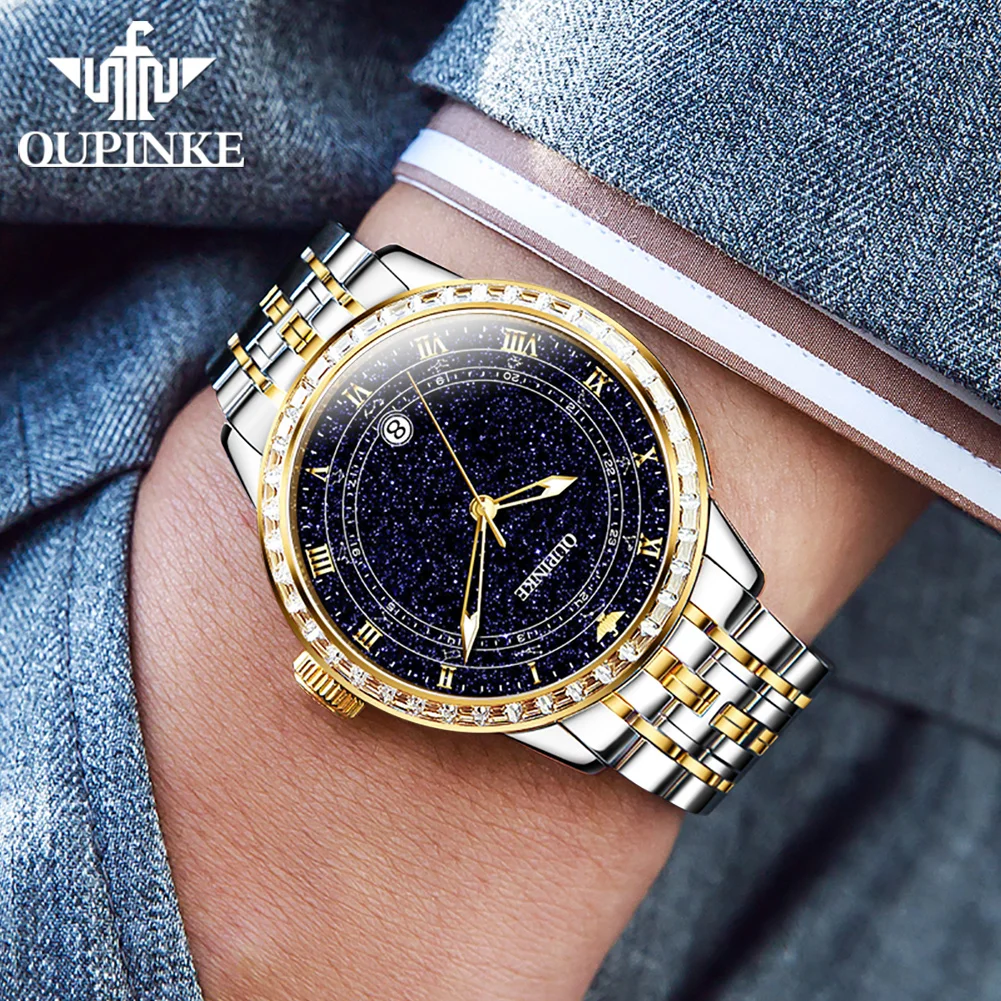 OUPINKE 3203 Automatic Watch For Men Starry Sky Roman Scale Original Men's Mechanical Wristwatch Waterproof Calendar Man Watches