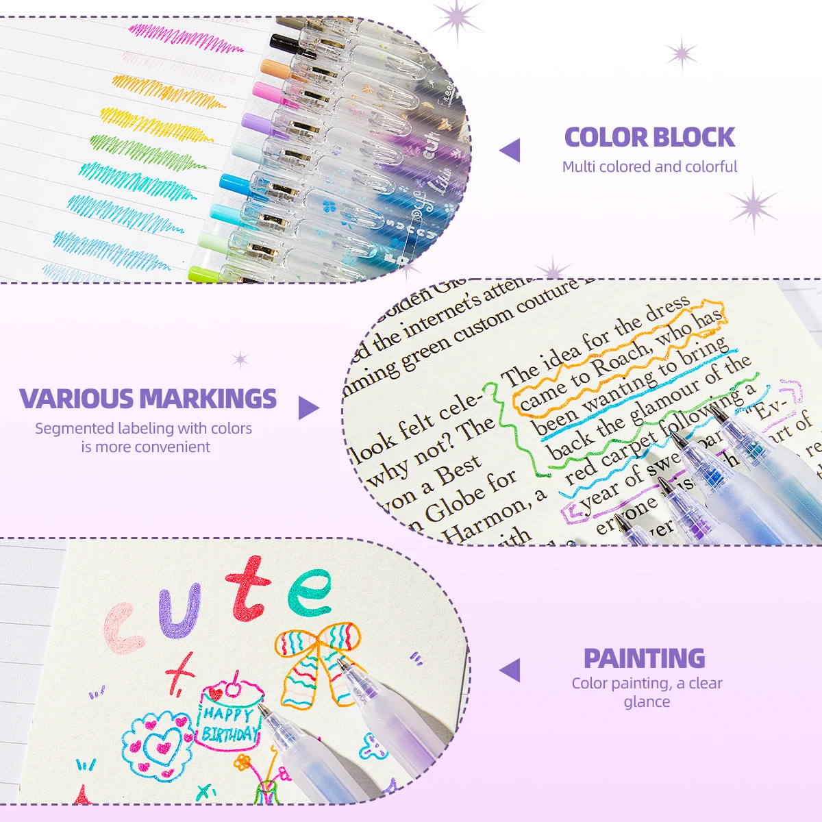 16/18Pcs 글리터 젤 펜 세트 0.5mm 네온 반짝이 컬러 마커 성인용 컬러링 북 저널링 DIY 아트 공예 드로잉 펜