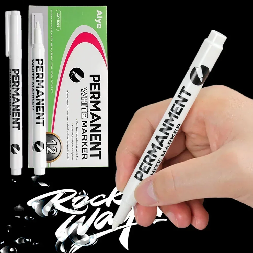 1/12Pcs 유성 화이트 마커 펜 낙서 펜 방수 영구 젤 연필 타이어 페인팅 노트북 타이어 트레드 환경 친화적인 펜