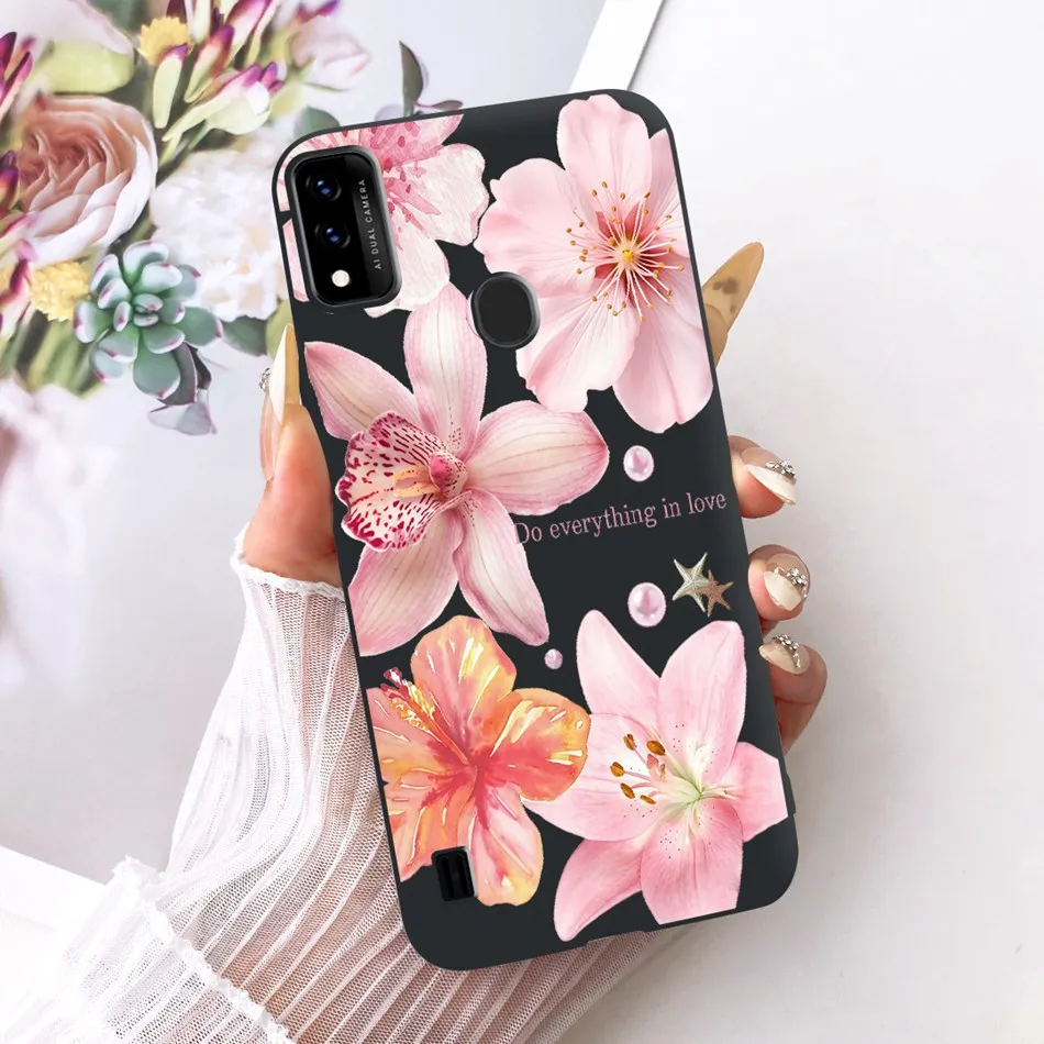 Charming Floral Butterfly Cat Black Silicone Phone Case