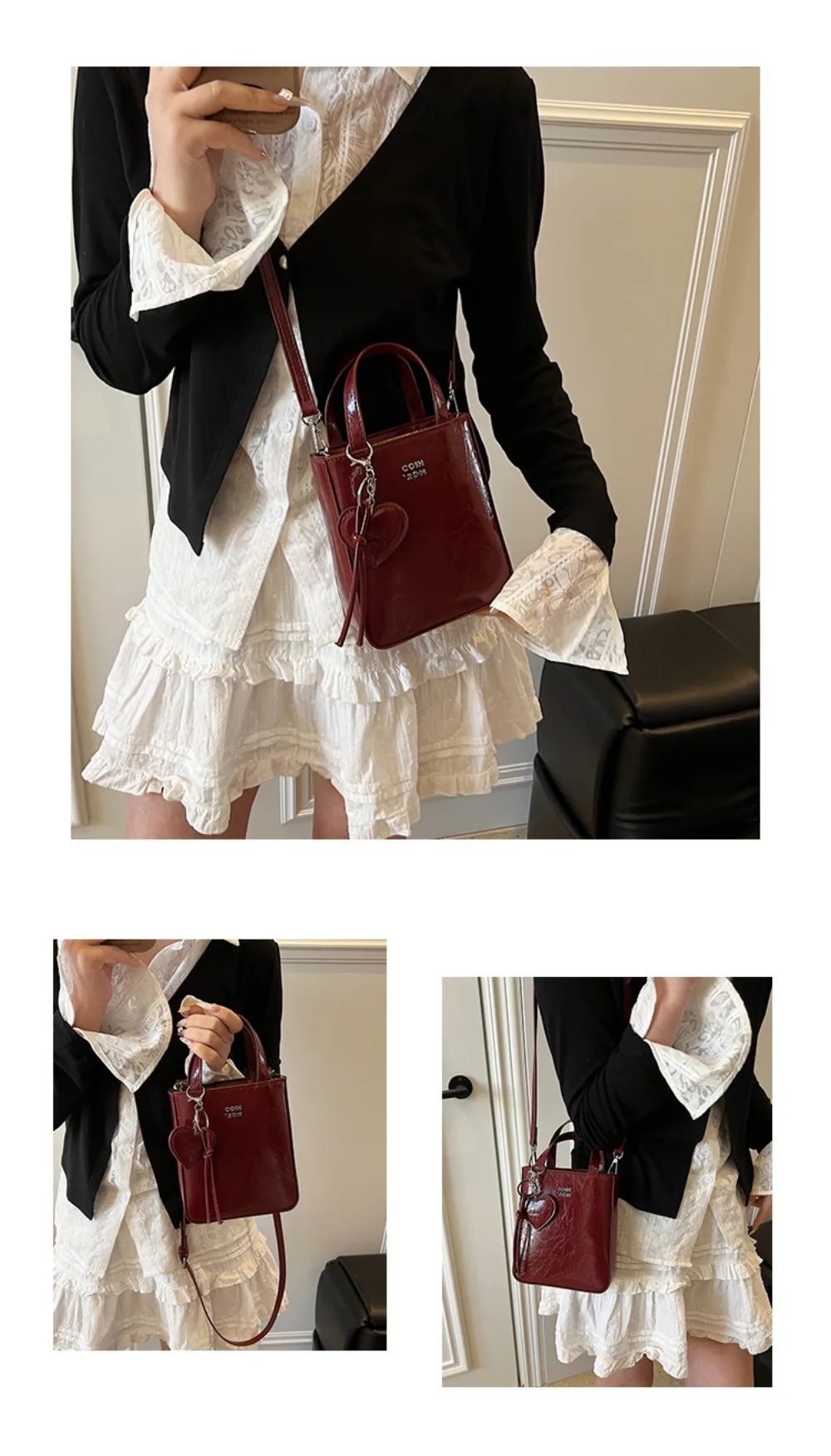 Fashion Pu Leather Shoulder Bag Chic Versatile Small Square Bag with Love Keychain Pendant High Quality Crossbody Bags for Women