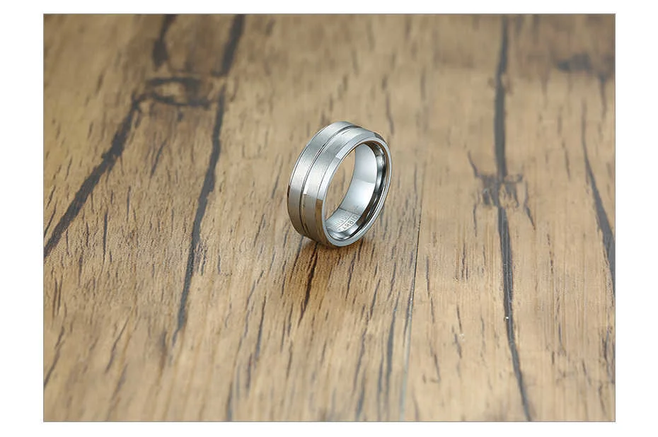 Vnox 8mm Wolfram Hochzeit Ringe für Männer, Stilvolle Rillen Linie Finger Band, Casual Sanfte Männlich Engagement Schmuck – Detail 6
