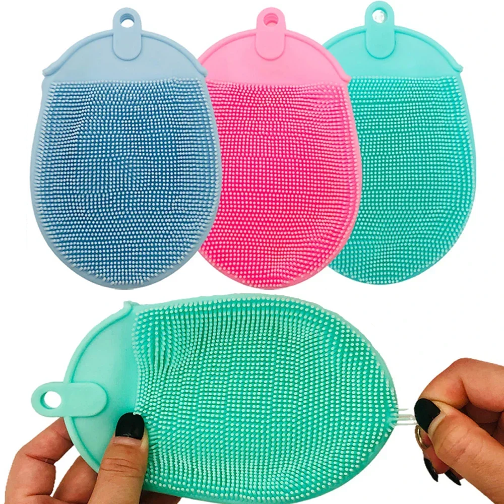 Baby Showers Hook Soft Exfoliating 1pcs Silicone Massage Bath Brush with Bath Gloves Cleaning Brush Remover Scrub Showers Bubble