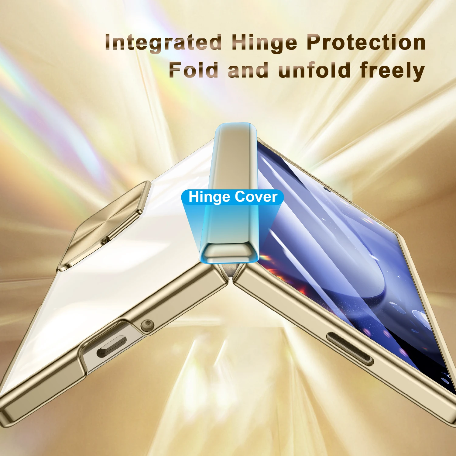 Slim Plating Crystal Clear Case with Full Hinge Protection and Camera Stand Cover