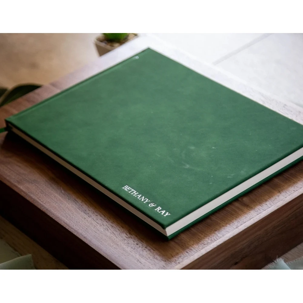 

Embossed Guest Book in Emerald Green - Shiny Foil Sign In Wedding Guestbook, Minimalist Birthday Party, Event Signature Book