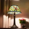 12 Inches Lampshade Stained Glass American Dragonfly Flower Vintage Bronze Flush Mount Tiffany Table Lamp 5