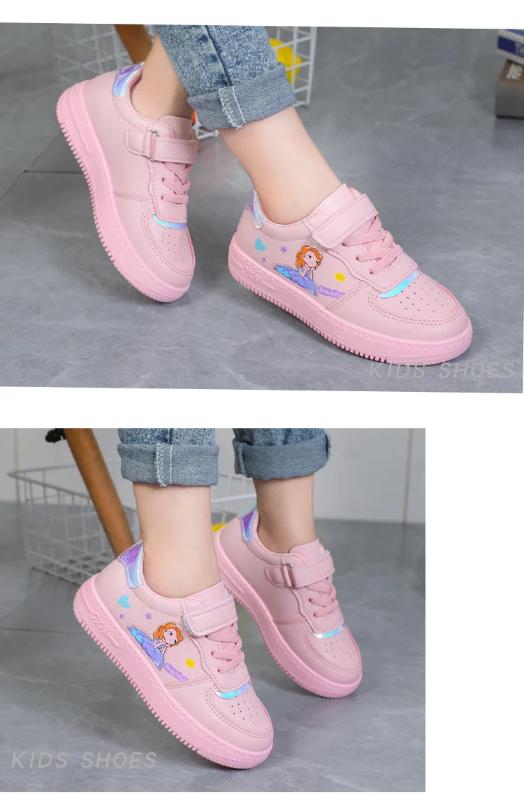 Scarpe da tennis per bambini principessa dei cartoni animati, scarpe da corsa per bambini, scarpe sportive traspiranti, ganci, rosa e bianco, ragazzi e ragazze_voghion.com